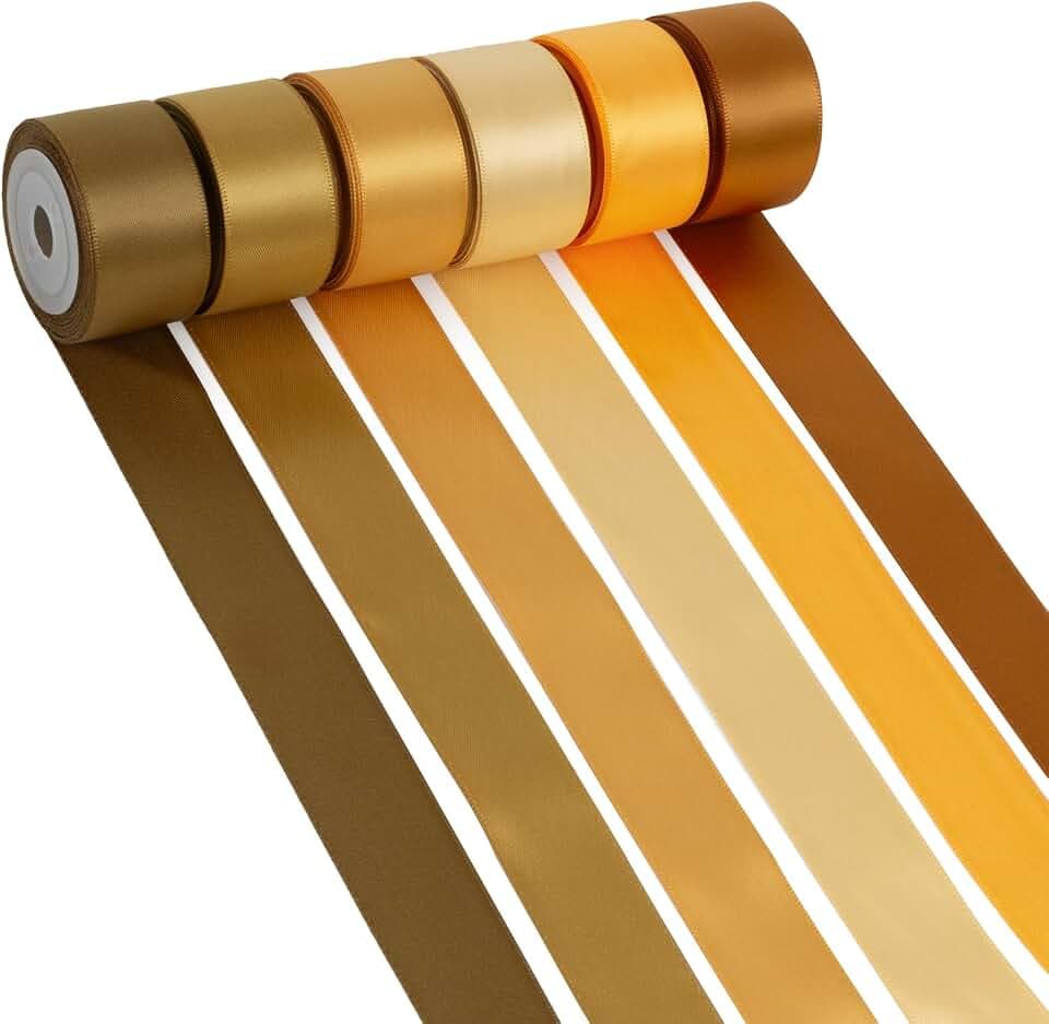 Gold Ribbon 1 Inch Golden Brown, Copper, Champagne, Assorted Double Faced Gold Satin Ribbon for Gift Wrapping, Flower Bouquet, Wedding, Bridal Shower, Christmas, Bows & Crafts - 30Yds