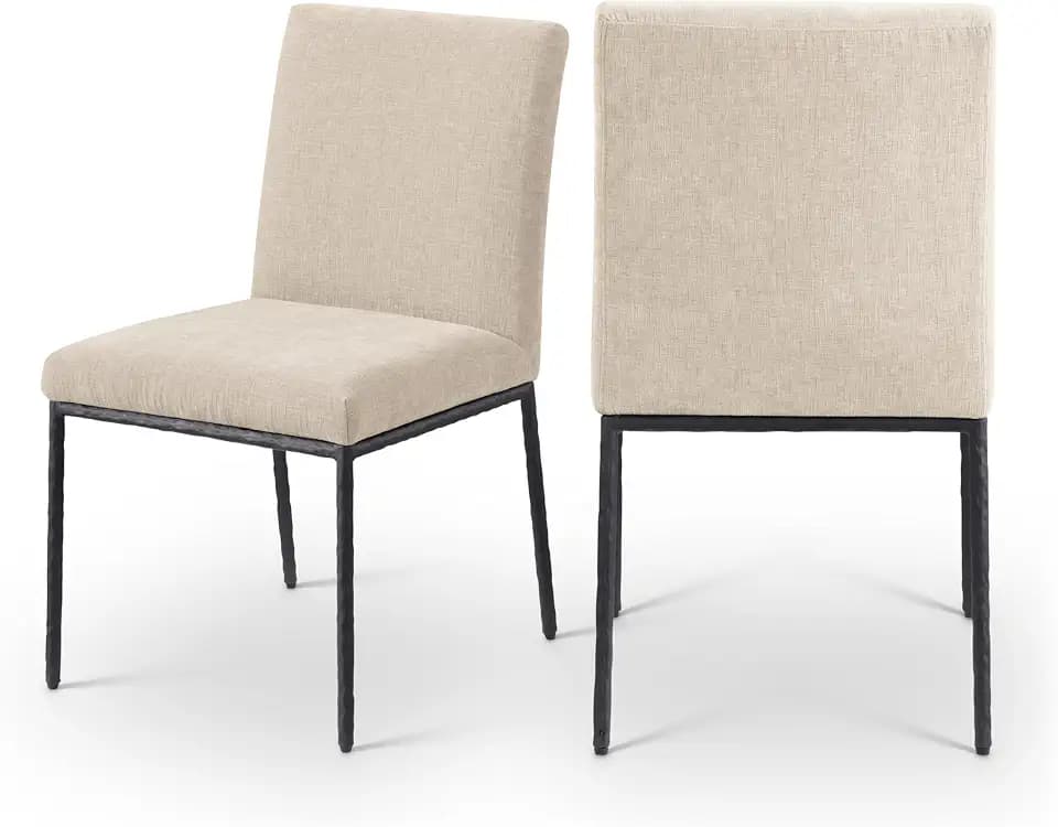 Meridian Furniture 11001Beige-SC Reeves Collection Modern | Contemporary Dining Side Chair with Beige Chenille Fabric, Matte Black Iron Legs and Frame, 19" W x 22.25" D x 34" H, Beige, Set of 2