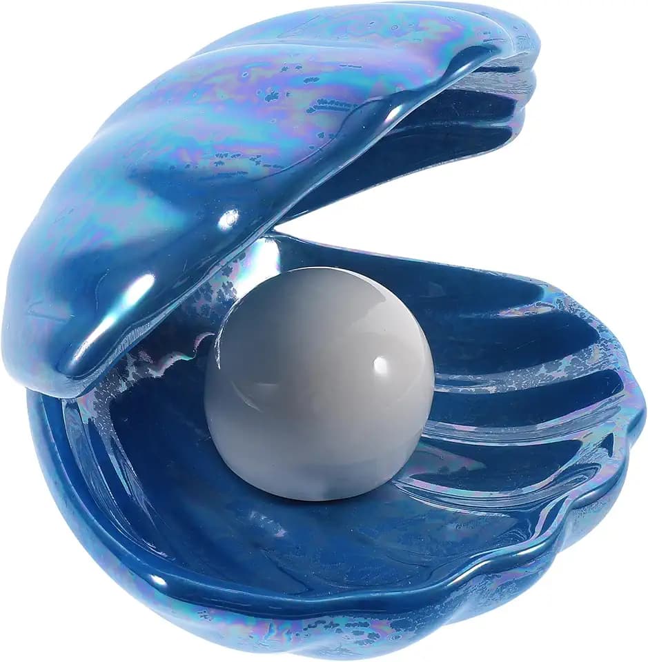 TOYANDONA Ceramic Shell Pearl Light - Portable Led Clam Night Light Pearl in Shell Lamp for Home Bedroom Living Room Desktop Decor (Blue)
