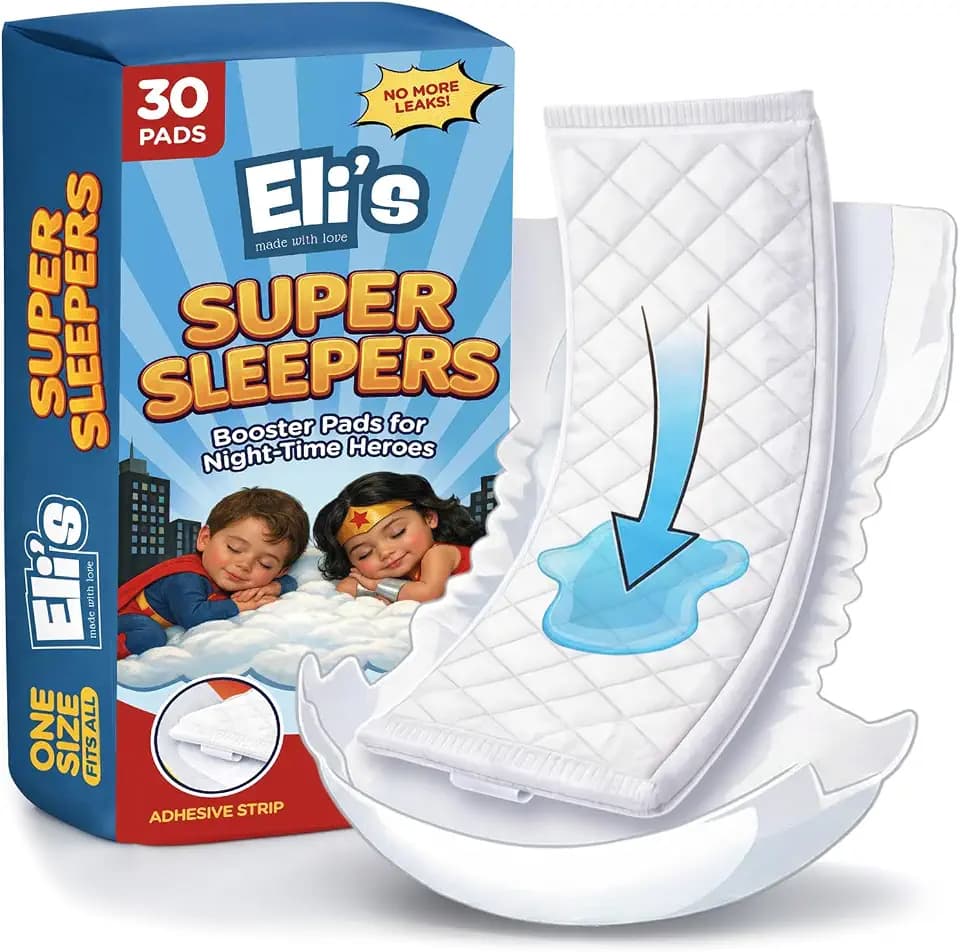 Eli with Love Super Sleepers Baby Diaper Booster Pads - 30 Pads - Overnight Leak Protection - Absorbent Diaper Inserts for Extra Dryness, Liners for Babies & Toddlers, Reduce Night Changes - 1 Pack