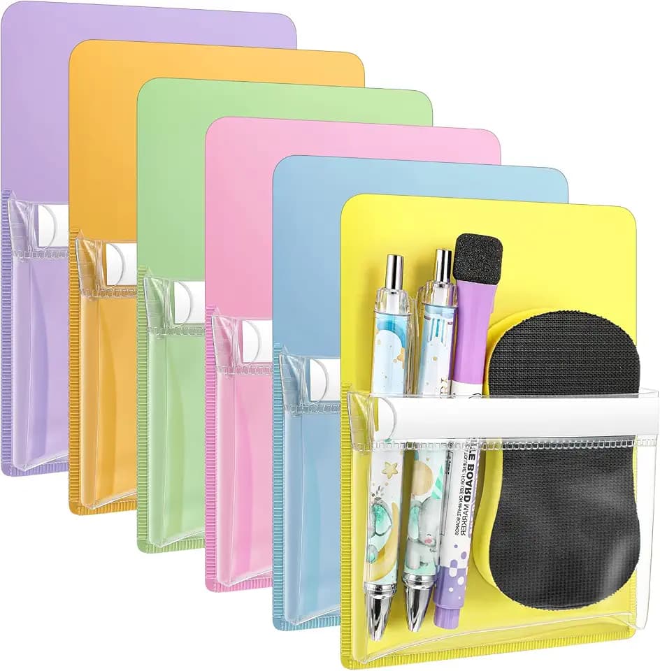 Sherr 6 Pcs 4.7 x 6.5 Magnetic Pockets Marker Holders Whiteboard (Macaron)