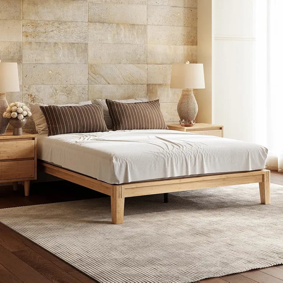 DreamCloud Bamboo Platform Bed Frame, Queen, Natural, 12" Height