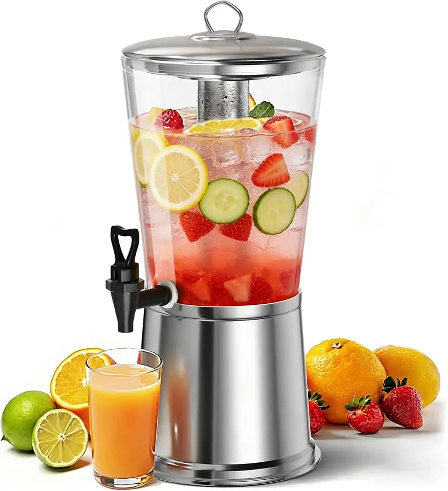 WantJoin Beverage Dispenser With Stand, Drink Dispenser for Party, Stainless Steel Water Dispenser with Ice Core, Spigot, Drink Jar Jug For Home Parties Lemonade, Clear Acrylic, 2-GALLONS 8 Liters