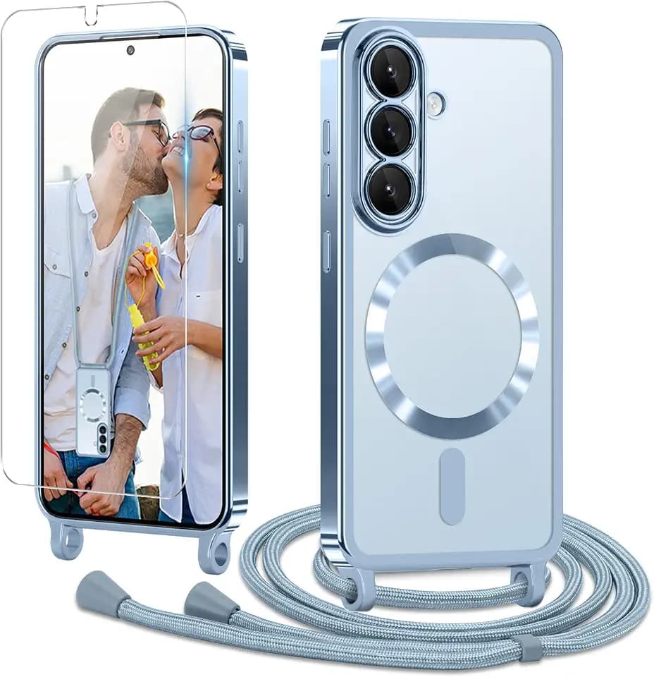 für Samsung Galaxy S26 Hülle mit Band + 1 Schutzfolie, Blau