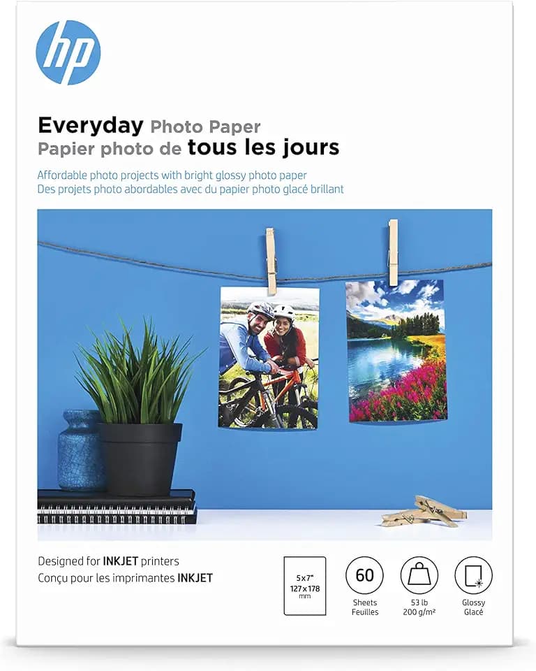 HP Everyday Photo Paper - Designed for HP Inkjet Printers, Glossy, 5x7 in, 60 sheets (CH097A)
