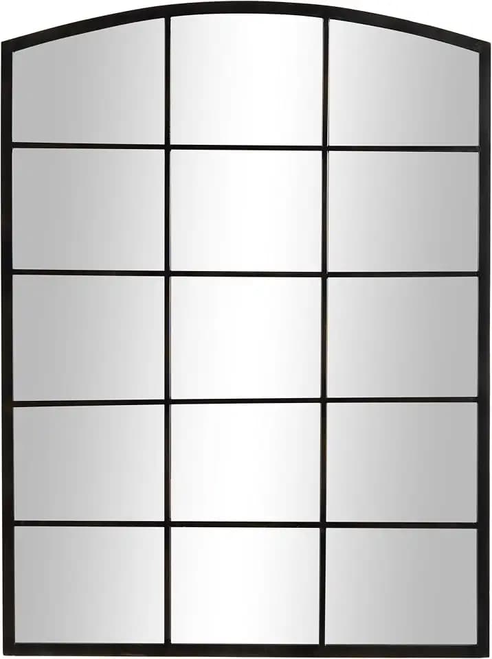 deco 79 Metal Room Wall Mirror Arched Window Pane Inspired Entryway Mirror with Black Frame, Wall Mounted Mirror 30" x 1" x 40", Black