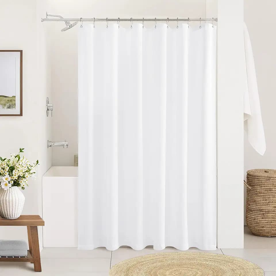White Linen Shower Curtain for Bathroom Water Repellent 72x78 Inches
