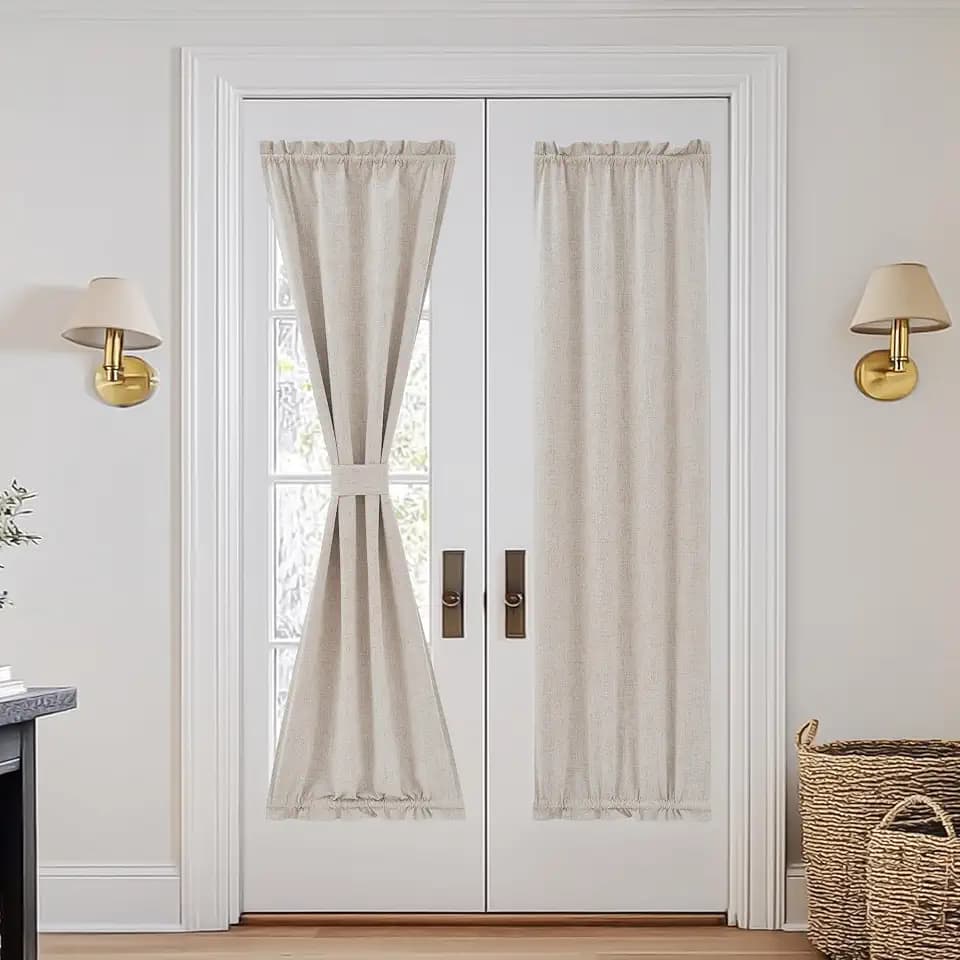 NICETOWN Cream Linen Door Curtain for French Front Door for Kitchen