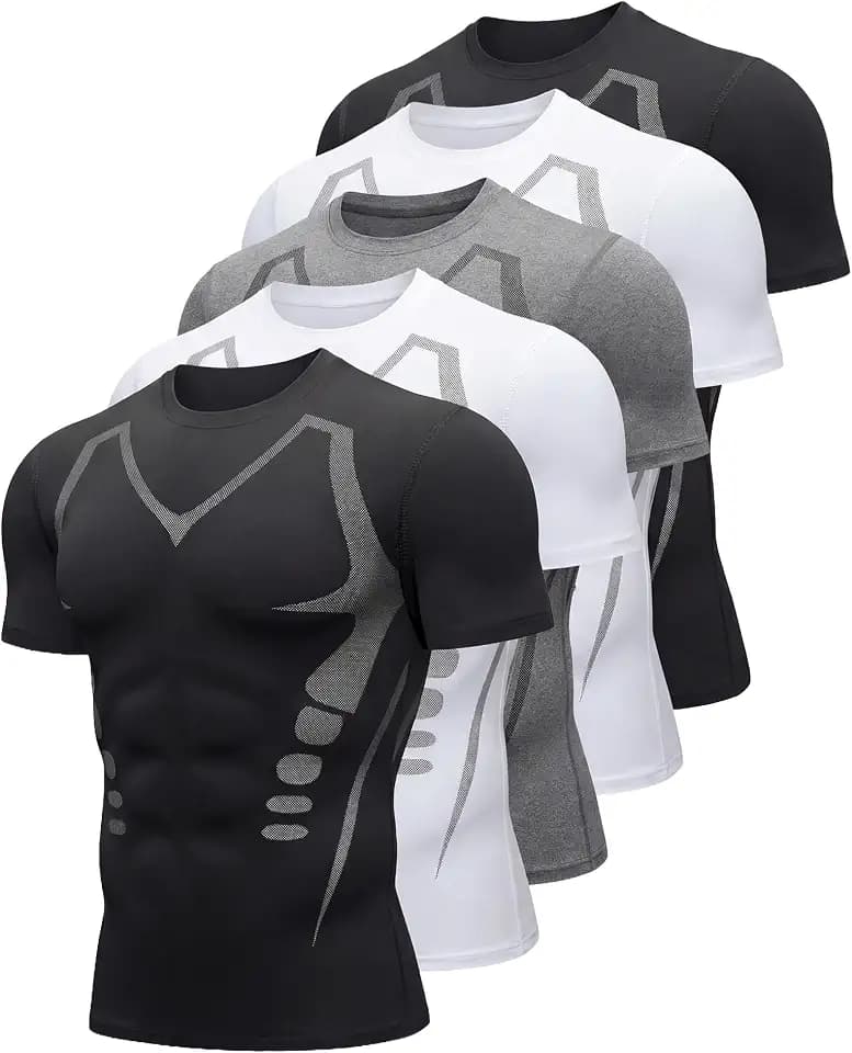 5 Pack Mens Workout Shirts Short Sleeve Black &White Tee Gym Moisture Wicking T-Shirts for Men Running Athletic