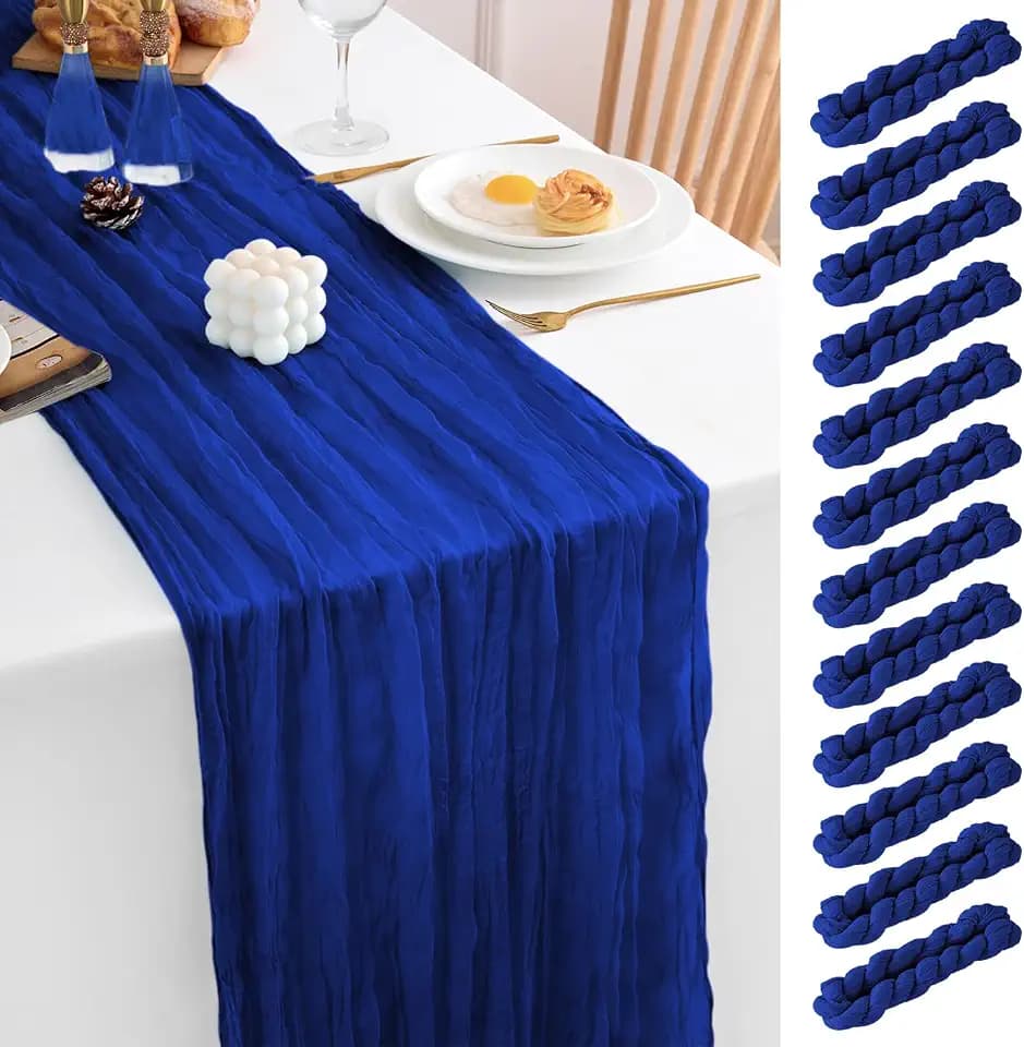 12 Pack Royal Blue Table Runner 17x108 Inch Royal Blue Cheesecloth Table Runner Semi Gauze Table Runners Rustic Sheer Fabric Cheese Cloth Table Runners for Wedding Party Birthday Baby Bridal Shower