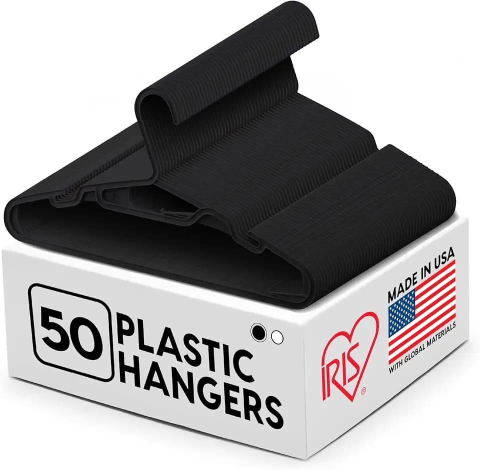 IRIS USA Lightweight Flexible Adult Hangers 50 Pack, Made in USA, Black