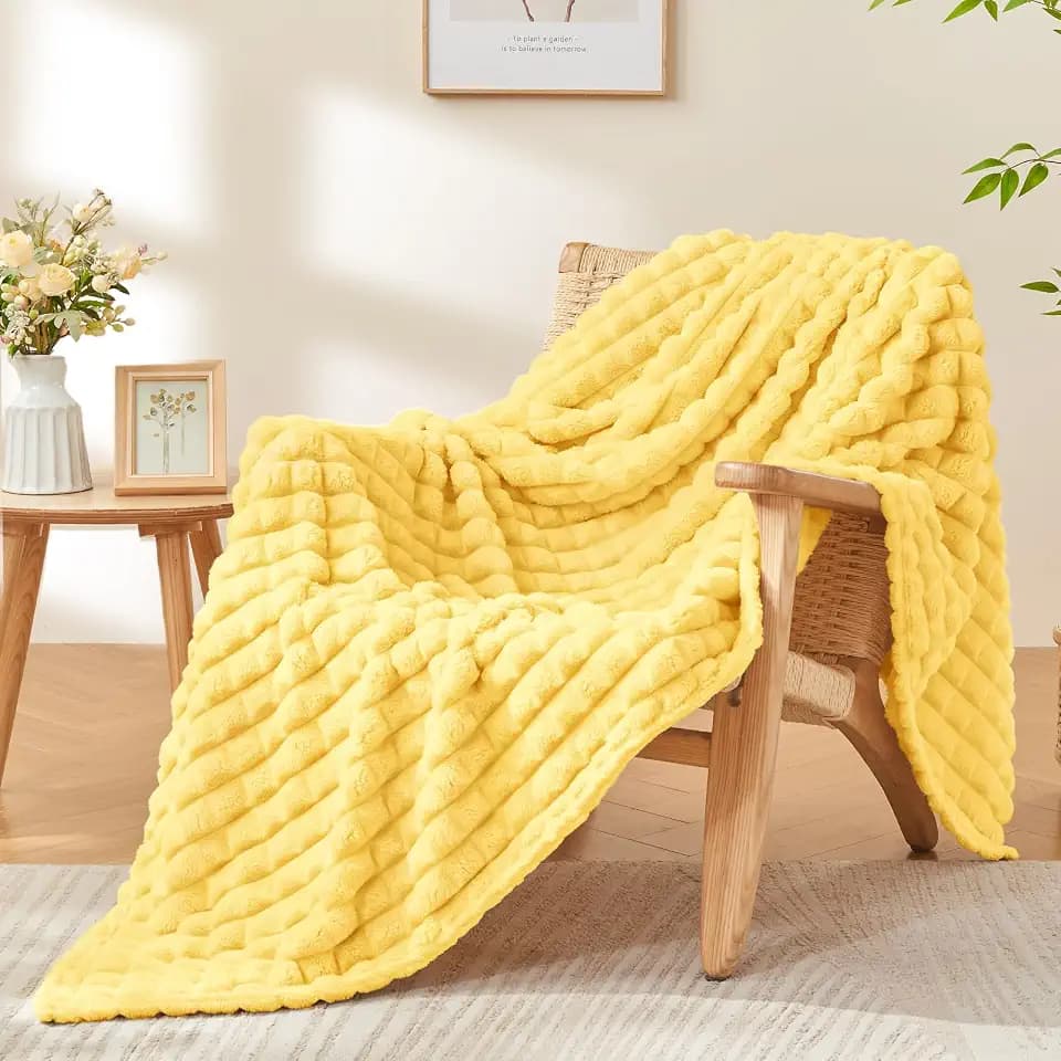 BEDELITE Light Yellow Fleece Twin Blanket for Couch Dorm Room Decor, 60x80