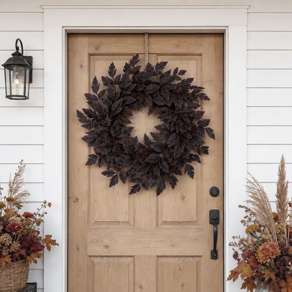 Fall Wreath for Front Door, 20 Inch Plum Cimicifuga Halloween Wreath