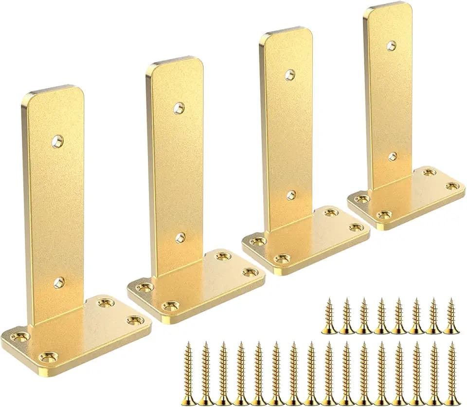 Floating Shelf Brackets Upgraded, 6 inch, Gold Heavy Duty Iron Shelf Brackets, Industrial Modern Floating Shelf Support for Wall Mount Shelves,Wide Brackets ,4 Pack, Support DIY(5mm Thickening Type).