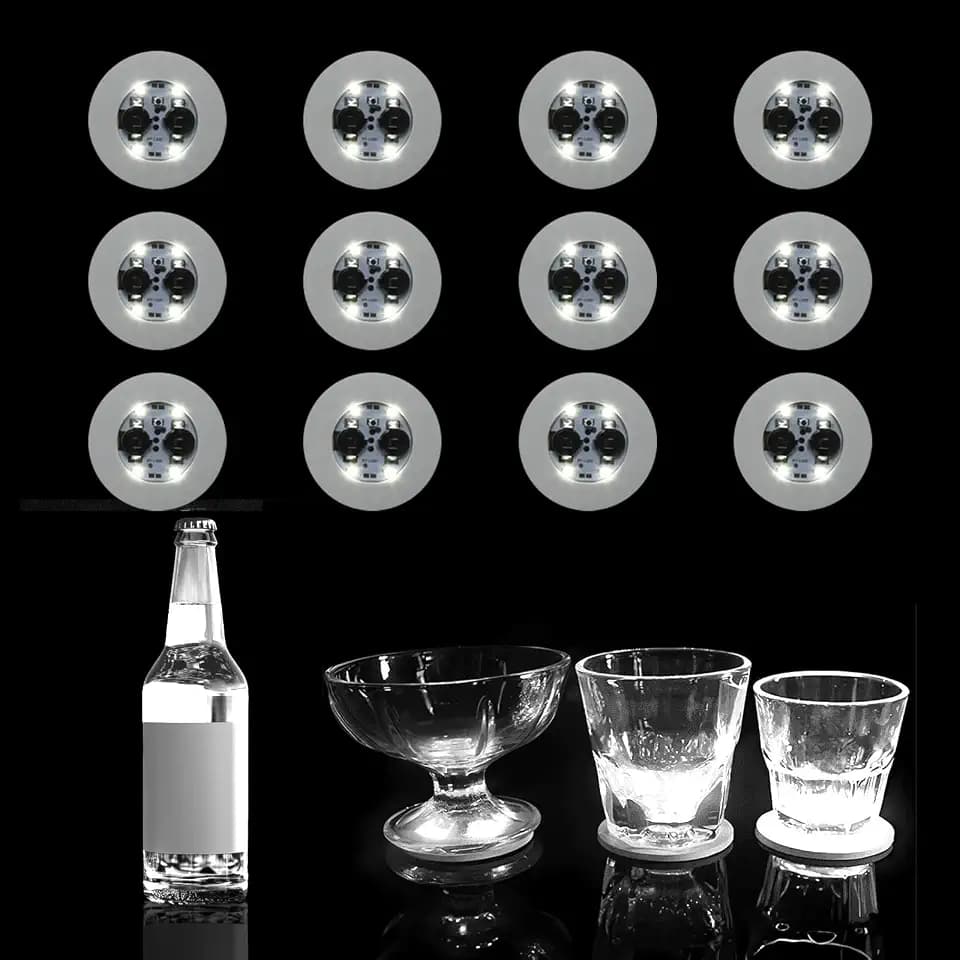 12Pcs LED Coaster White Light Up Drink Decor for Bar Party