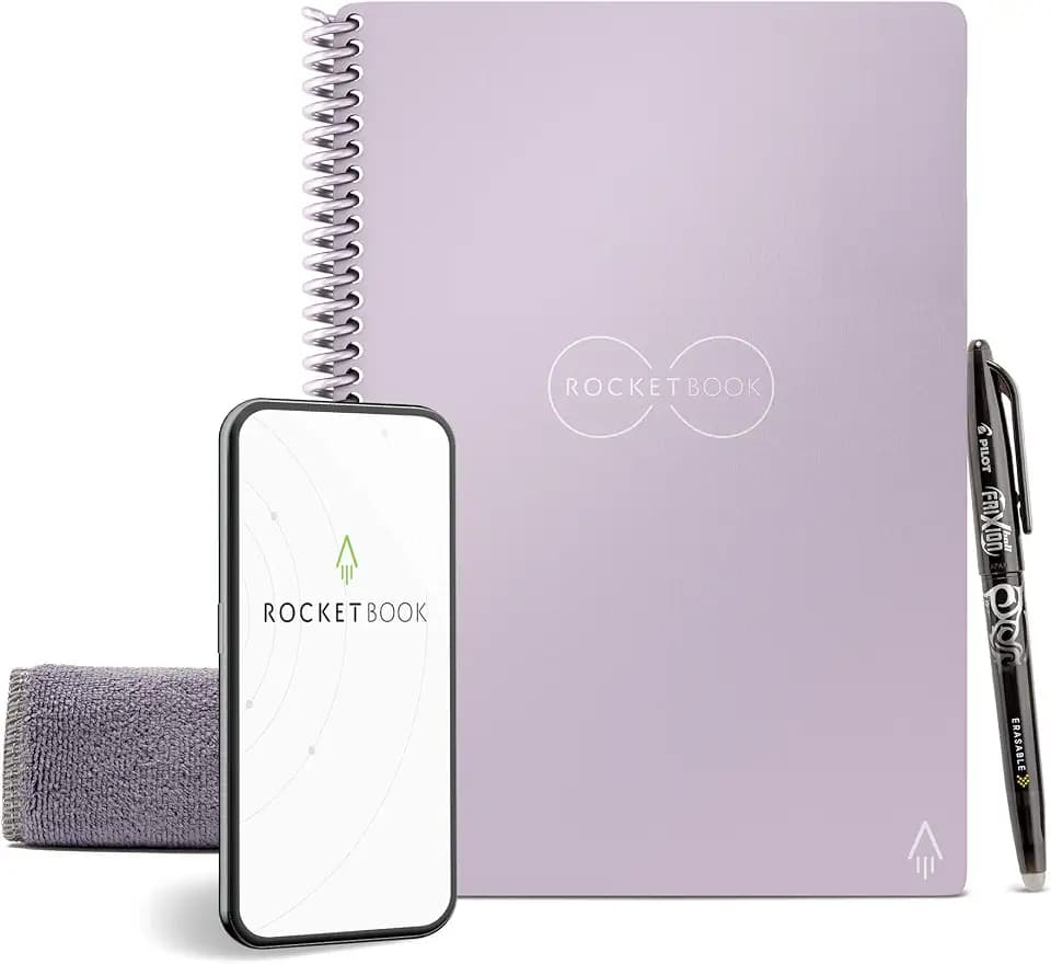 Rocketbook Core Reusable Spiral Notebook, Executive Size 6x8.8, Lilac - Dotted Pages, App-Connected, Erasable, Durable Cover, Ideal for School, Work, and Creative Projects
