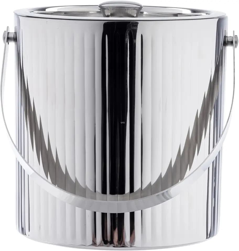 TableCraft Ripple Collection Ice Bucket, 2.75 Qt Ribbed Double Wall Stainless Steel Bar Ice Holder, 7.5" x 6.75" x 7.5" Beverage Chiller for Cocktail Service and Entertaining