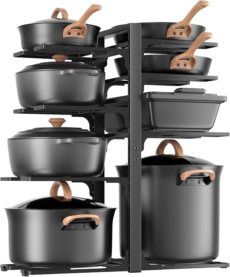LAMU Pots and Pans Organizer under Cabinet, Kitchen Storage Rack, Black