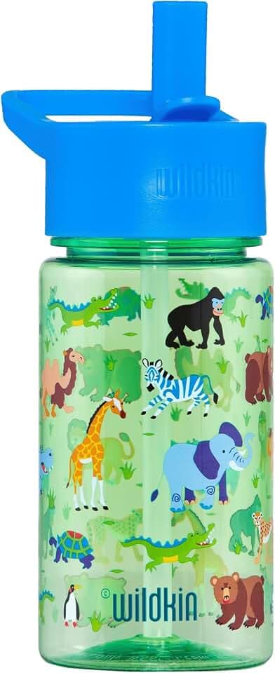 Wildkin 16 oz Kids Tritan Water Bottle with Leakproof Straw Lid, Wild Animals