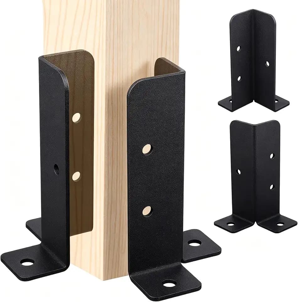4Pcs Adjustable Deck Post Anchor Base Brackets Fit 1.5x1.5,2x2,2x4,4x4 Post,Heavy Duty Reversible Wood Fence Post Base Brackets kit for Pergola Railing Mailbox