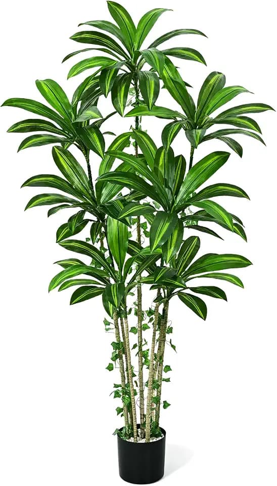 6FT Artificial Dracaena Tree Fake Tall Plant Indoor with Black Planter