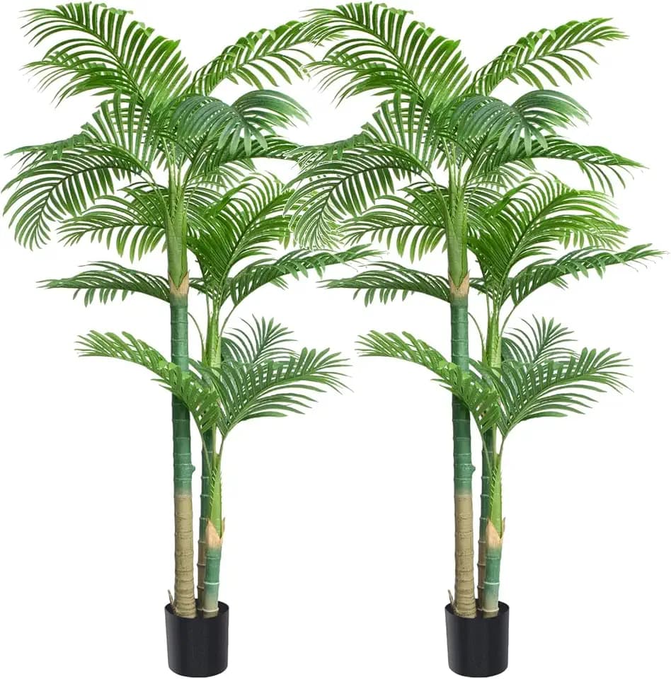 6ft Tall Triple Golden Cane Palm, Artificial Palm Tree Large Tropical Faux Palm Trees UV Resistant, Indoor & Outdoor Fake Plant for Living Room, Outside Patio, Office Home Decor