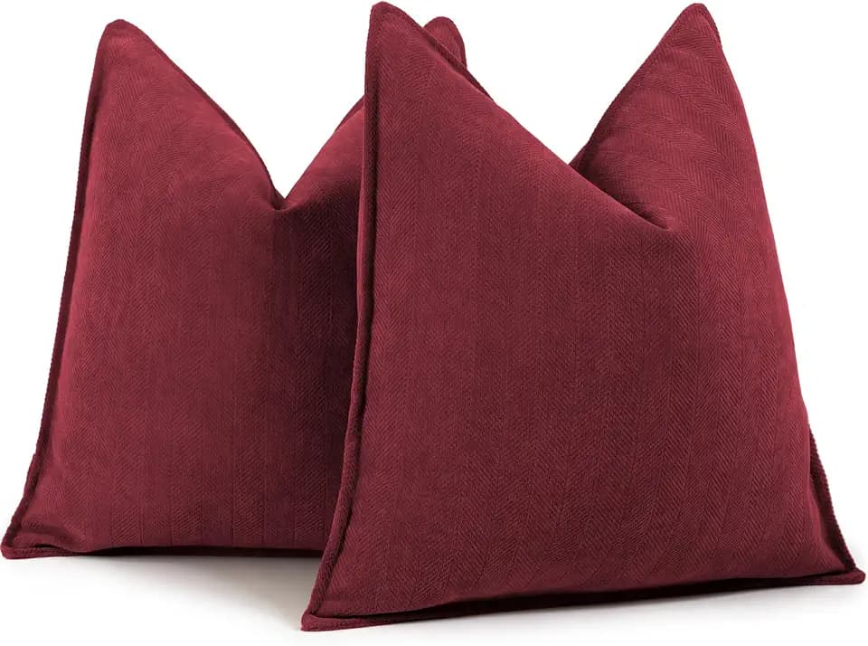 ZWJD Burgundy Pillow Covers 22x22 Set of 2 Chenille Throw Pillow Covers with Elegant Design Soft and Luxurious Decorative Throw Pillows for Couch, Bed, and Home Decor