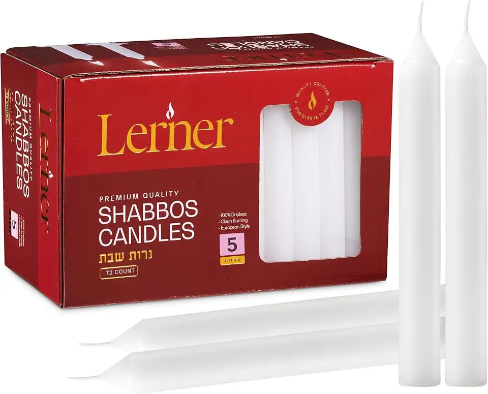 Lerner White Household Candlesticks, Pack of 72 | 5-Hour Burning Time | 6 Inch Tall Dinner Candles | 100% Dripless | Shabbat Candles | Candlesticks for Holidays, Churches, Décor, Emergencies