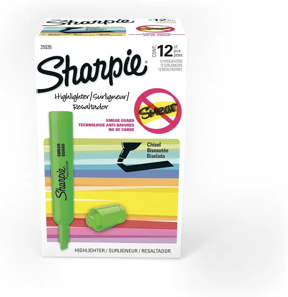 Sharpie Tank Style Highlighters, Chisel Tip, Fluorescent Green, Box of 12