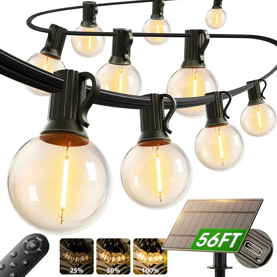 addlon 50FT 27LED Solar String Lights Outdoor Waterproof with Remote, USB