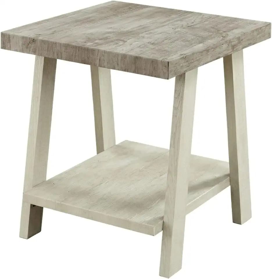 Roundhill Furniture Athens Contemporary Two-Tone Wood Shelf End Table, Weathered Gray and Beige