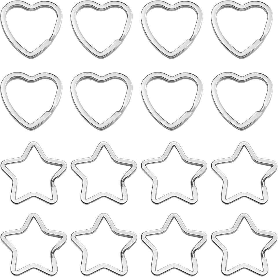 50pcs Star Shaped Split Key Rings for Craft,Heart Shaped Key Rings,Metal Split Key Rings for Home Car/Keys DIY Keychain Bulk Crafts/Key Accessories Connector/Lanyards(Sliver)