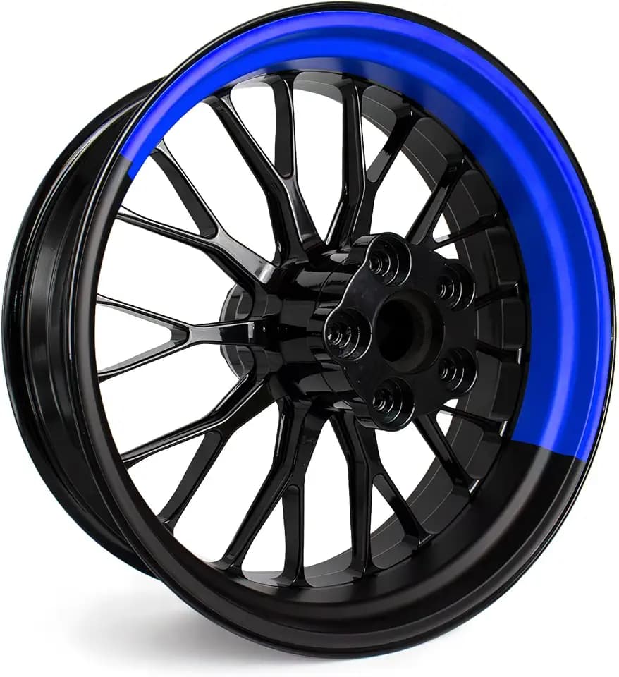 4-teiliges Felgenbettaufkleber Set für 17 Zoll Felgen Komplett Dekor Folie für Motorrad Felgenrandaufkleber selbstklebend wasserfest uv-beständig MR021 (04-01 Half Blau)