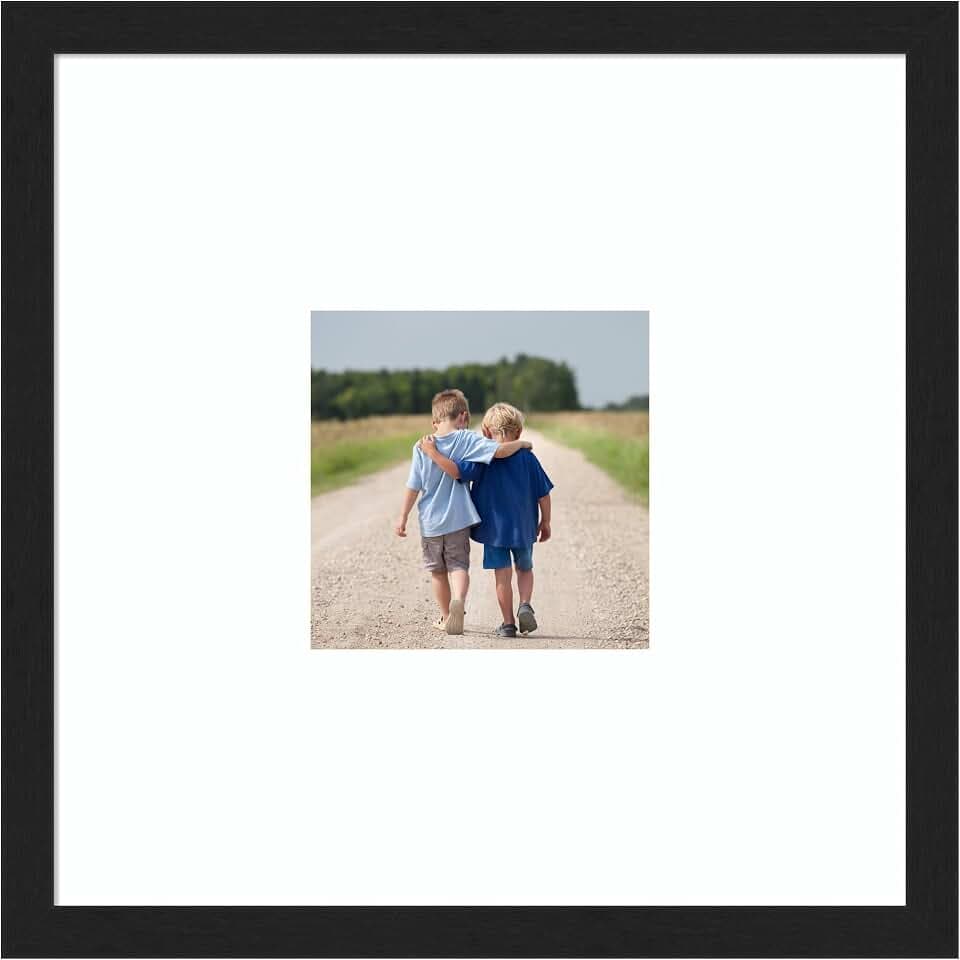 Amanti Art Picture Frame 20x20 Matted to 8x8 Photo Frame, Grace Brushed Metallic Black Narrow Wood Framing for Wedding Photos, Family Pictures, Diploma, Certificate, Poster Wall Decor
