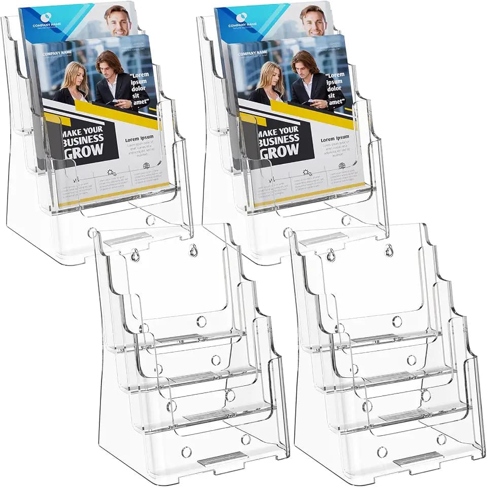 MaxGear Acrylic Brochure Holder 6 x 9 Inch, 4 Tier, 4 Pack