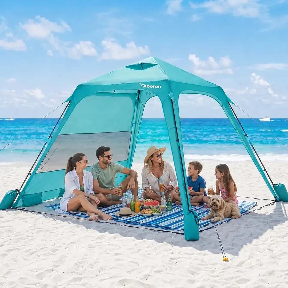 10x10 Beach Canopy with Side Wall, UPF 50+ Sun Shelter, Green