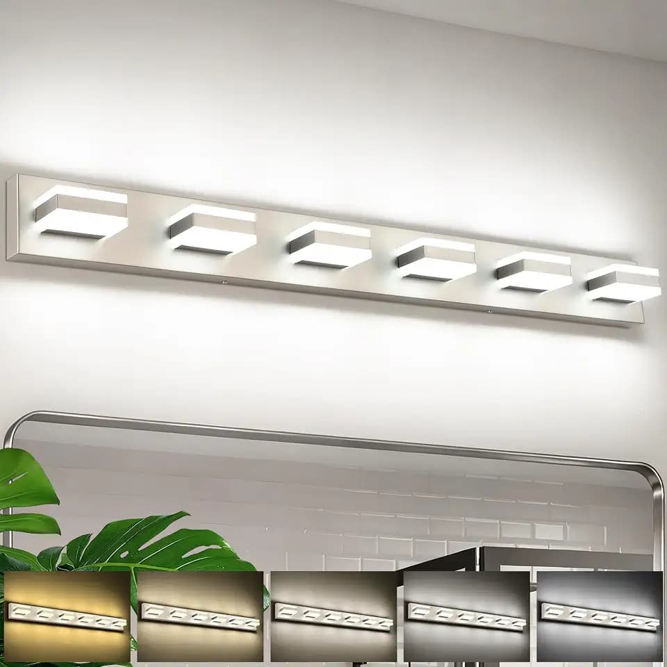 SOLFART Bathroom Vanity Lights, Brushed Nickel Light Fixtures for Bathroom Above Mirror, 6 Light Led Vanity Lighting,5 Color Temperature Adjustable,Bath Lighting Fixture Nickel ETL Listed