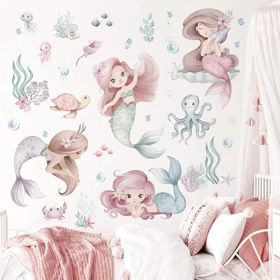 wondever Under The Sea Mermaid Wall Decals Ocean Turtle Wall Stickers