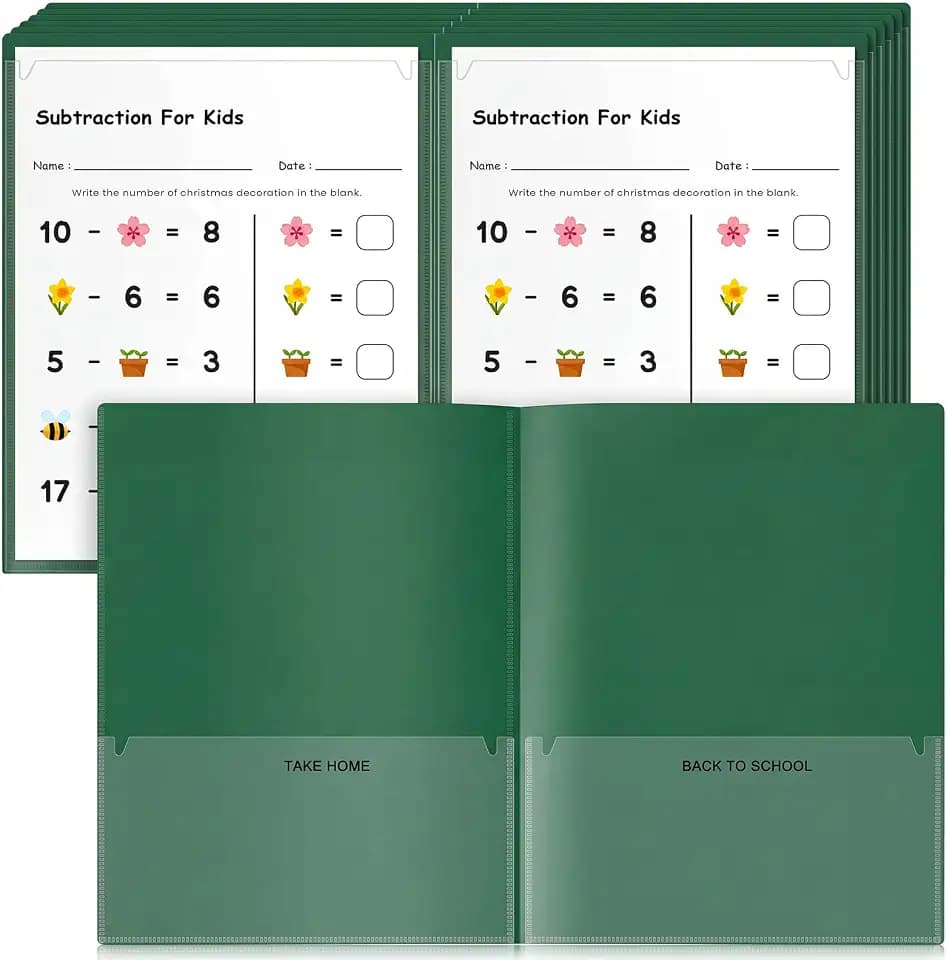 Henoyso 24 Pcs Plastic Take Home Folder with Clear Front Pocket, Dark Green