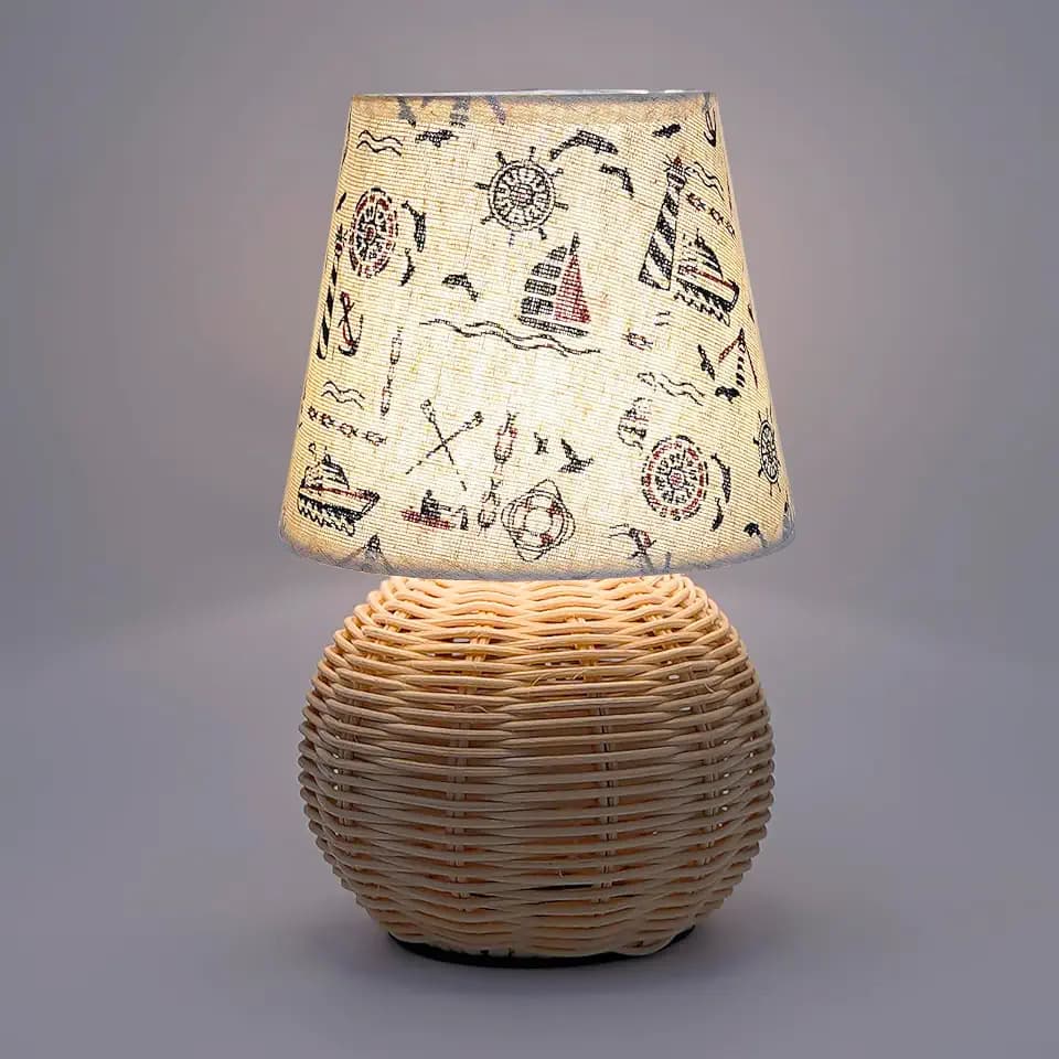 Vintage Small Wicker Lamp, Rattan Body Fabric Lampshade, Adjustable Light Color and Brightness, Power-Off Memory, Safe USB Powered, Boho Style Night Light for Bedroom Living Room (Voyage)