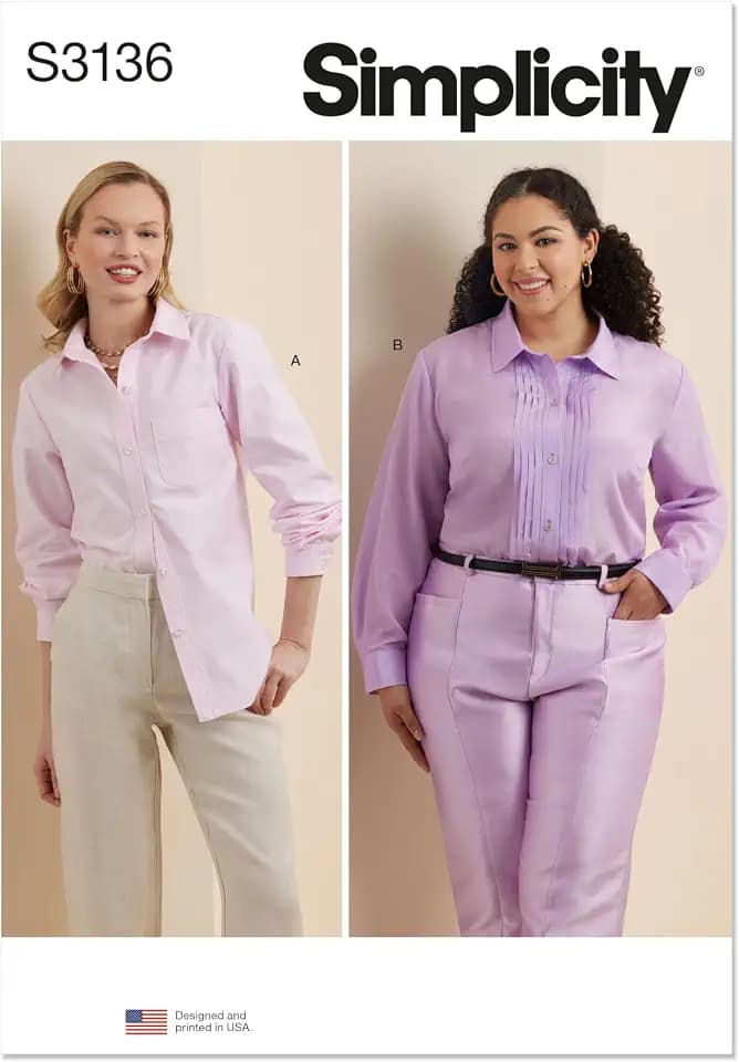 Simplicity S3136 Women's Loose-Fitting Button-Up Shirt Sewing Pattern, Sizes 20W-28W