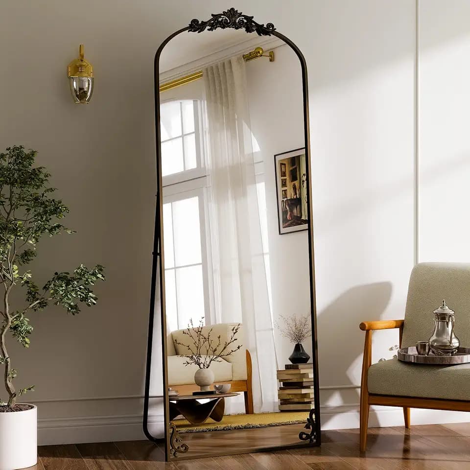 GLSLAND Arched Full Length Mirror, 56"x21" Vintage Carved Floor Mirror