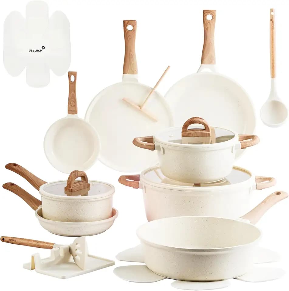 USELUCK 22-Piece Pots and Pans Set, Nonstick ceramic cookware set