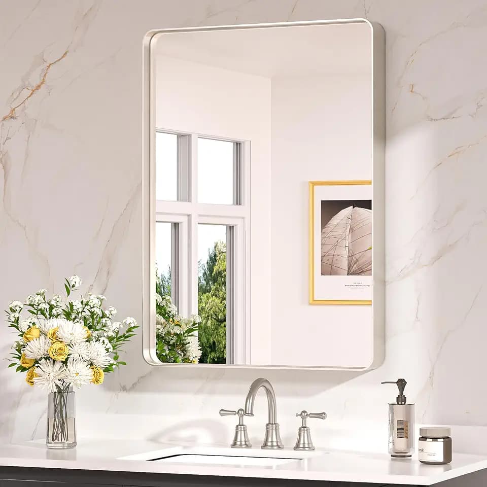 Keonjinn 24 x 32 Inch Brushed Nickel Bathroom Vanity Mirror, Aluminum Frame