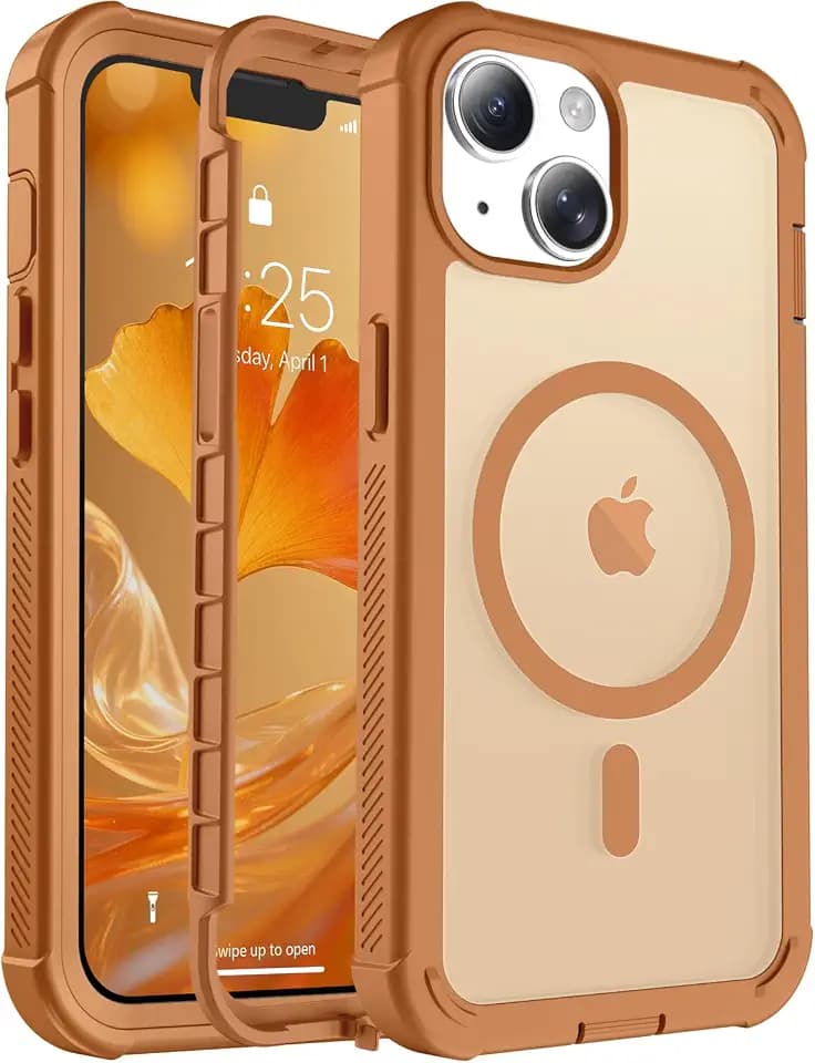 jaroco Magnetic for iPhone 13 Case Heavy Duty Protection Brown