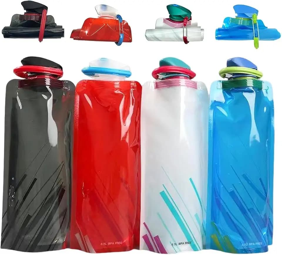 4 Pack Collapsible Water Bottles for Travel – 22oz Foldable Water Bottle with Carabiner,Leakproof BPA-Free Water Jup, Portable Reusable Water Bottle for Hiking,Sports,Camping,Biking