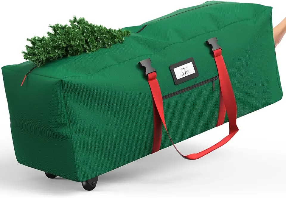 Winpull Rolling Christmas Tree Storage Bag for 9 ft Artificial Tree, 600D Waterproof Oxford Fabric, Large Christmas Tree Bag with Dual Zipper, Wheels, Handles, Heavy Duty Xmas Storage Container -Green