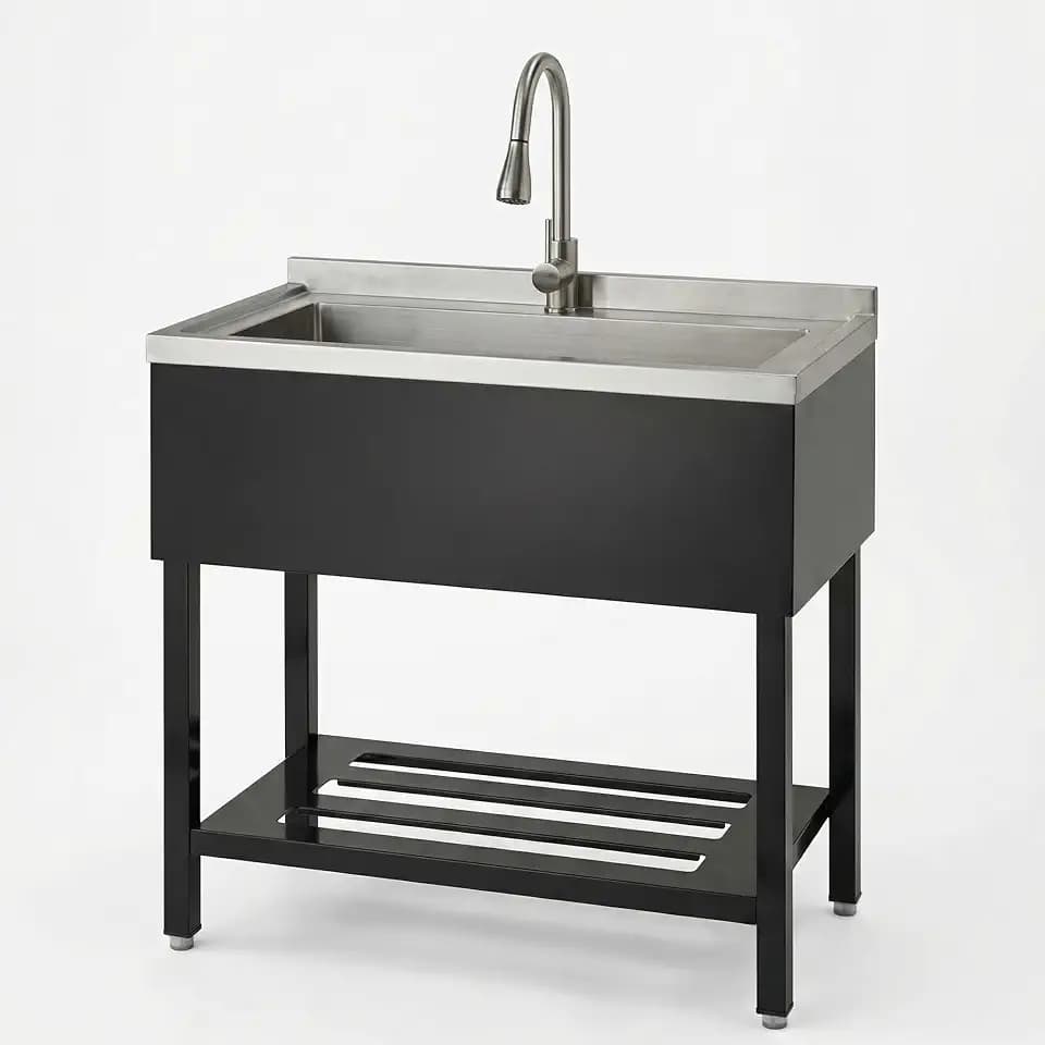 Stainless Steel Utility Sink, 36'' × 20'' × 39'' Freestanding Stainless Steel Single Bowl Laundry Sink with T Shape Faucet for Kitchen, Bathroom, Garage or Basement, Easy Install