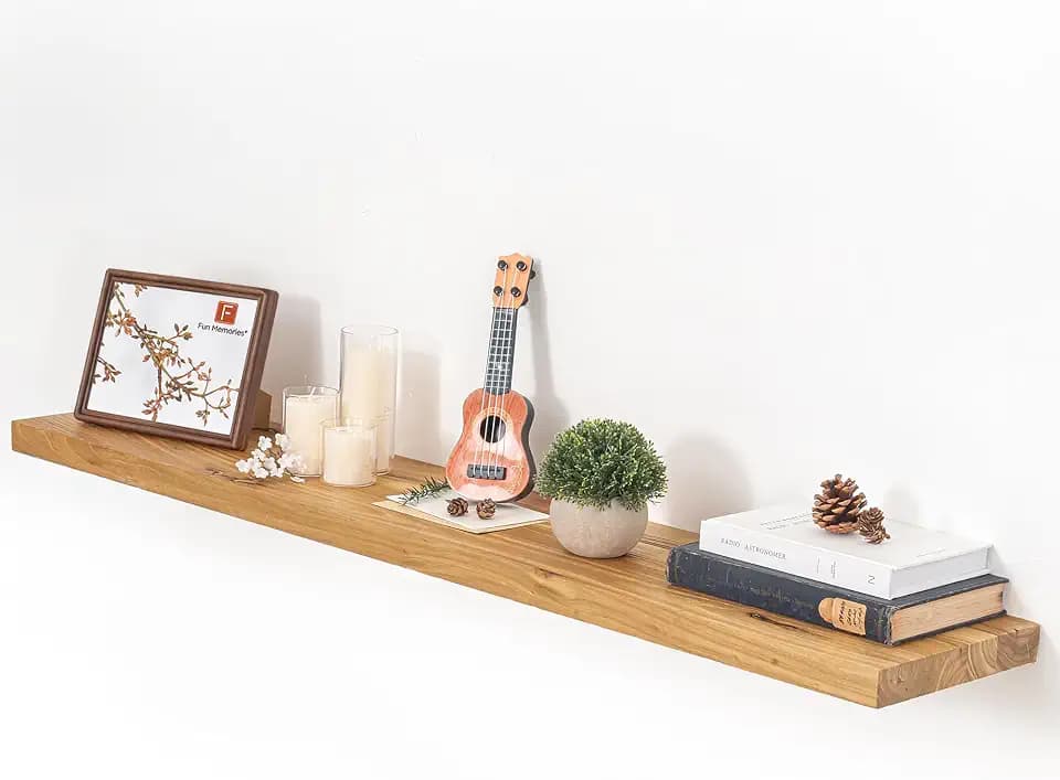 Fun Memories Elm Wood Floating Shelves, 48 Inch Deep Rustic Wall Mounted Shelves with Invisible Heavy Duty Brackets