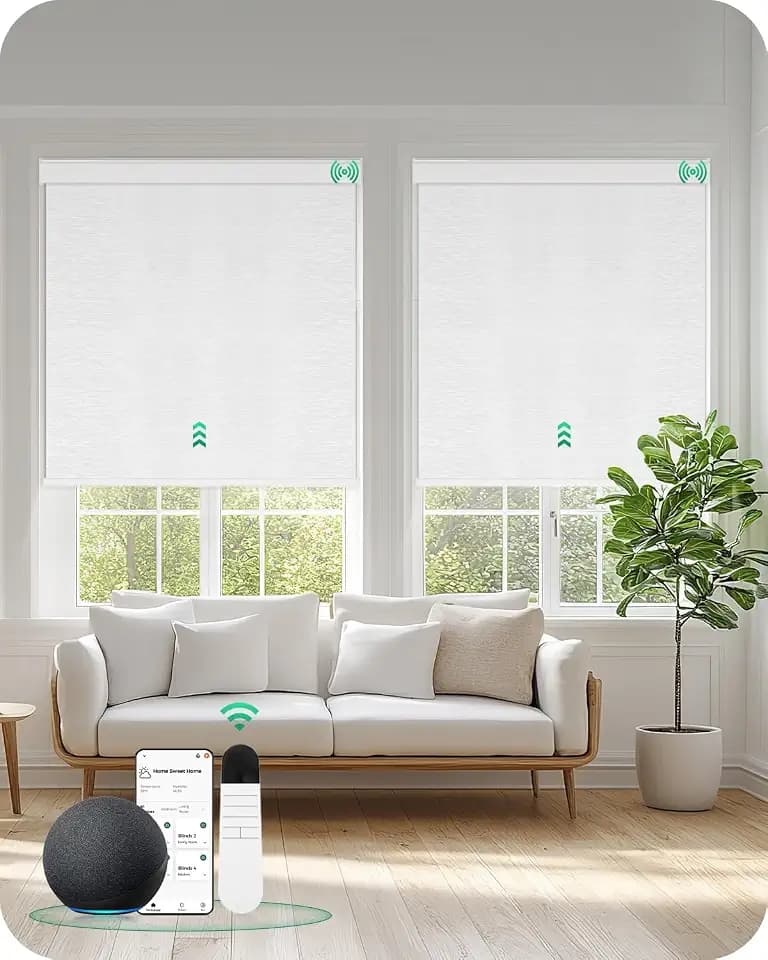 Allesin Motorized Blinds with Remote (Cloud-Patterned, 33" W x 72" H)